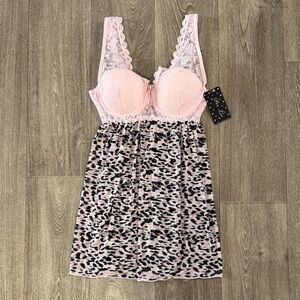 NWT Per Lei pink cheetah print lingerie top women’s sz M